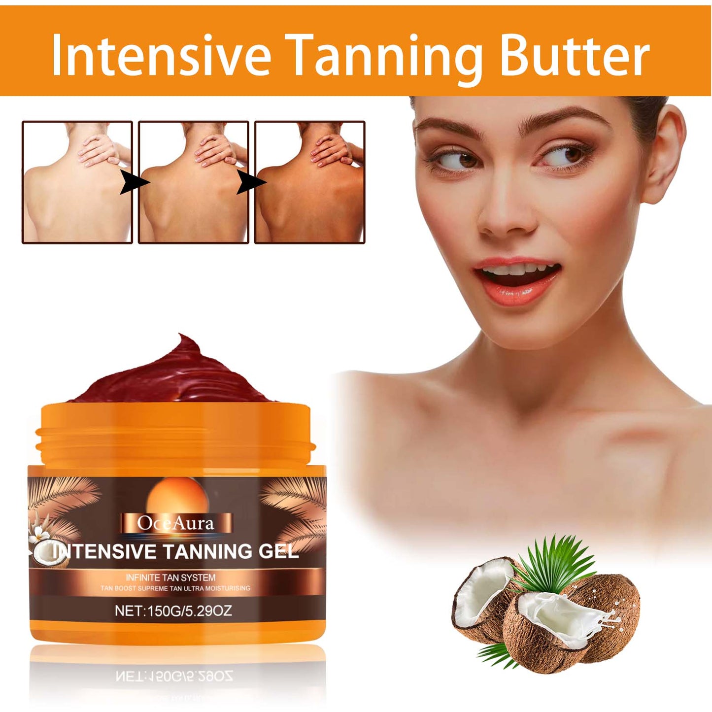 Intensive Tanning Gel, Sun Free Black Summer Beach Natural Wheat-Colored Moisturizing Body Care