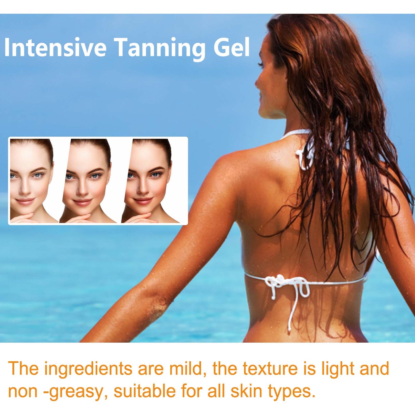 Intensive Tanning Gel, Sun Free Black Summer Beach Natural Wheat-Colored Moisturizing Body Care